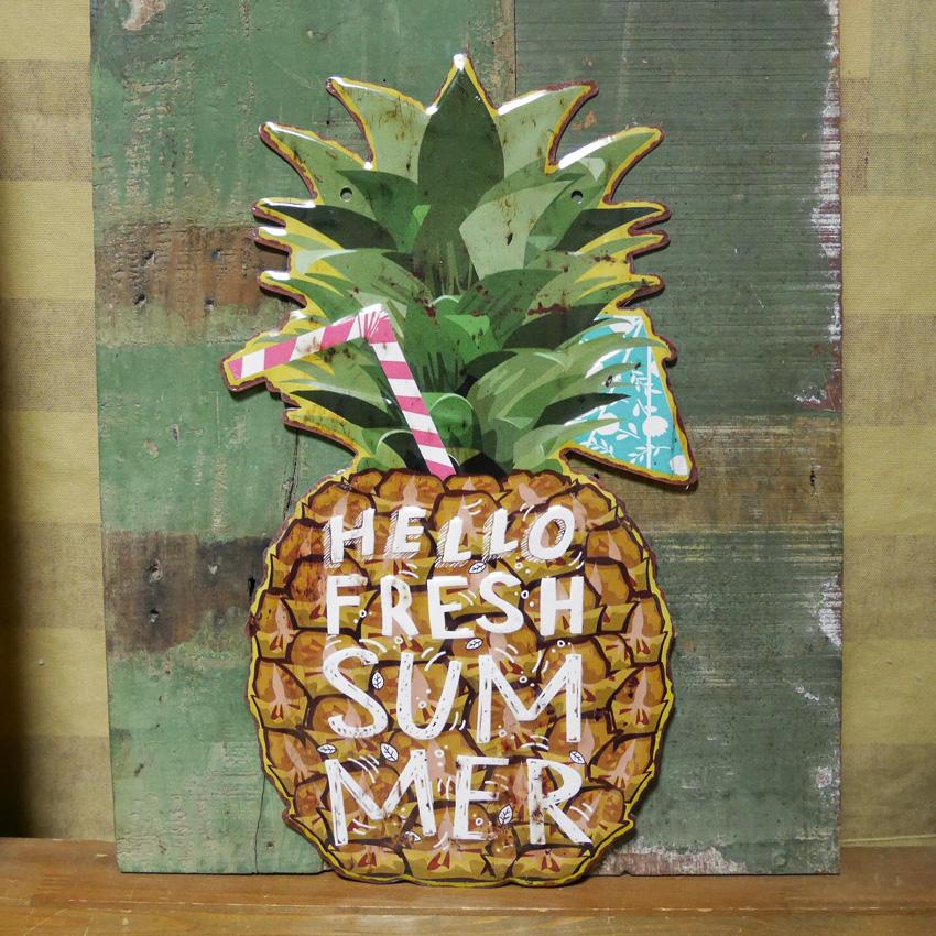 アンティーク エンボスプレート パイナップル Pineapple Summer ブリキ