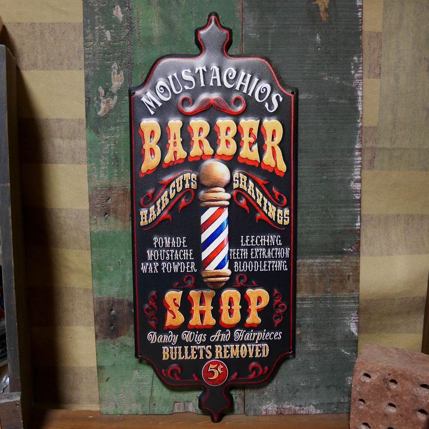 アンティークエンボスプレート BARBER SHOP インテリア ブリキ看板