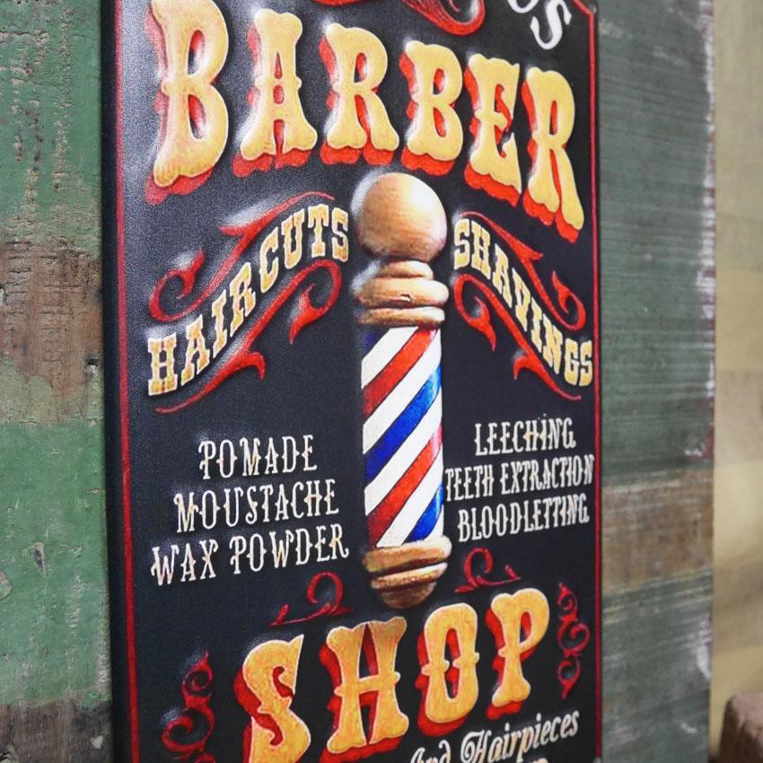 アンティークエンボスプレート BARBER SHOP インテリア ブリキ看板
