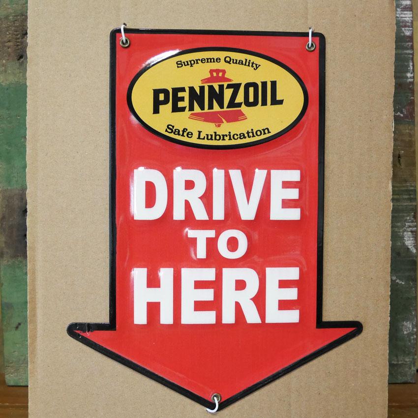 エンボスメタルサインプレート DRIVE TO HERE MINI EMBOSS METAL SIGN