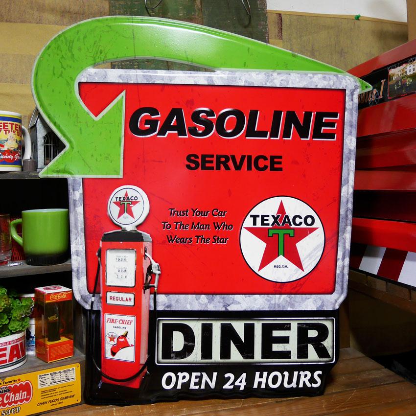 ダイカット エンボス メタル サイン TEXACO GASOLINE SERVICE 