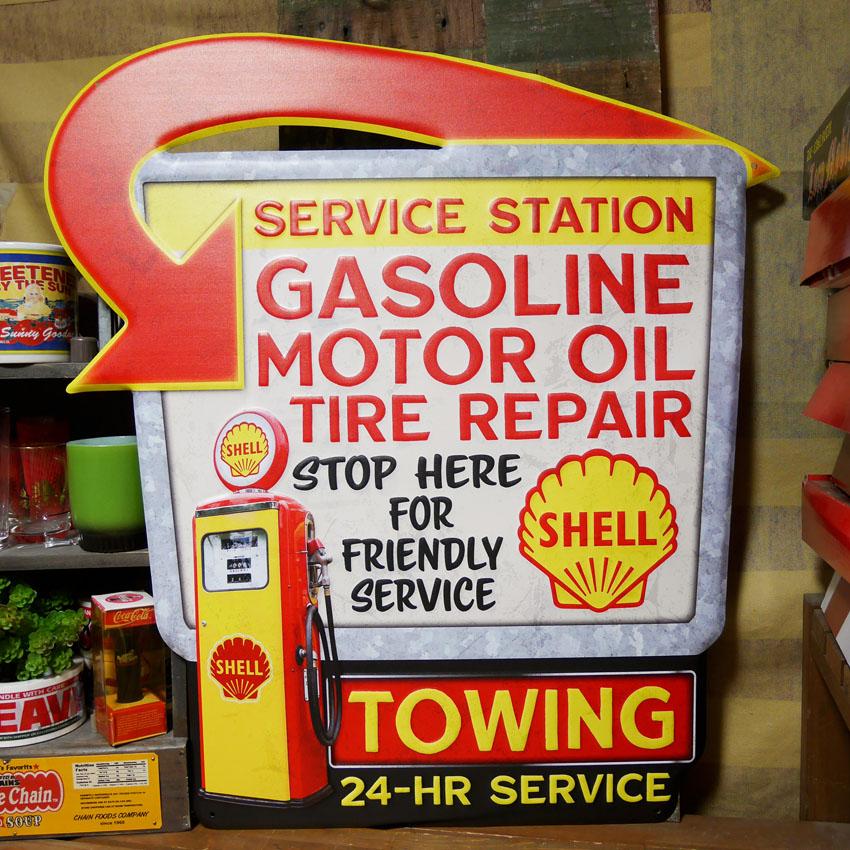 ダイカット エンボス メタル サイン SHELL GASOLINE MOTOR OIL