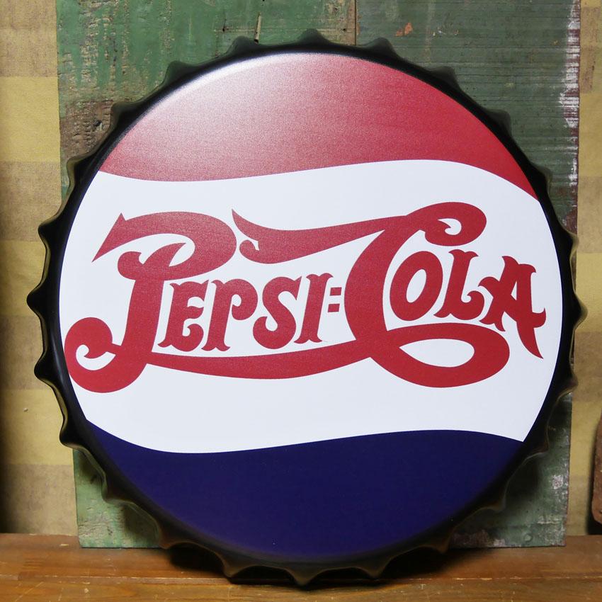 Pepsi-Cola ビンテージ ボトルキャップ型 ブリキ看板 PEPSI（ペプシ） ペプシコーラ ボトルキャップサイン Pepsi-Cola