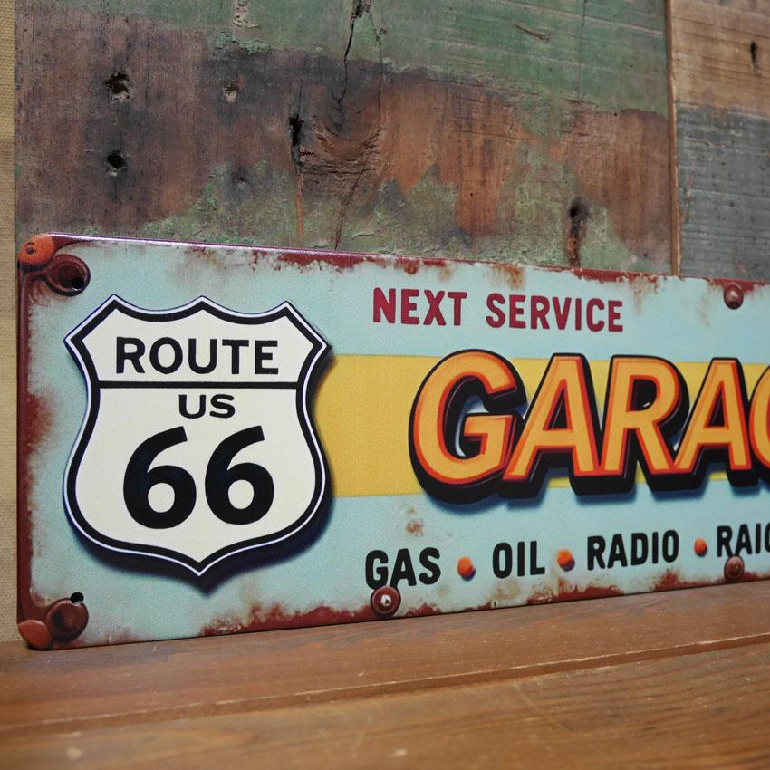 ROUTE66 看板　錆加工風　アメリカ ルート66 アメリカンサインボード ROUTE66 GARAGE ブリキ看板 横長