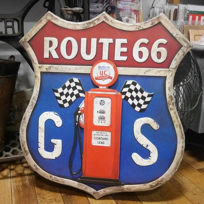 ルート66 GASサイン ブリキ看板 インテリア ガスポンプ ダイカット