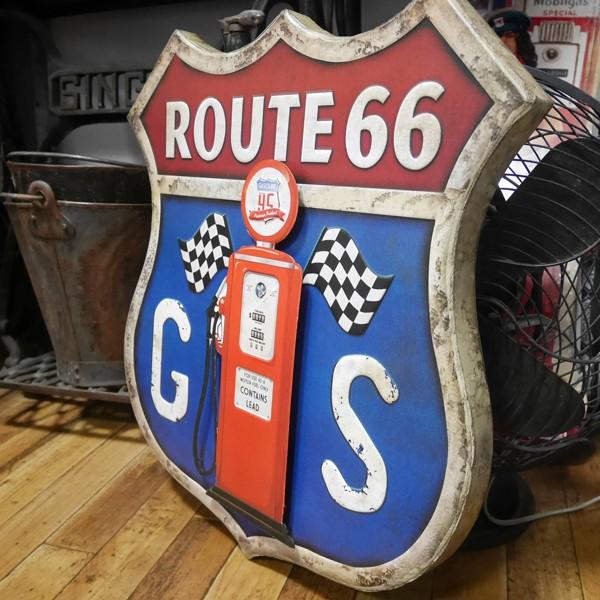 ルート66 GASサイン ブリキ看板 インテリア ガスポンプ ダイカット