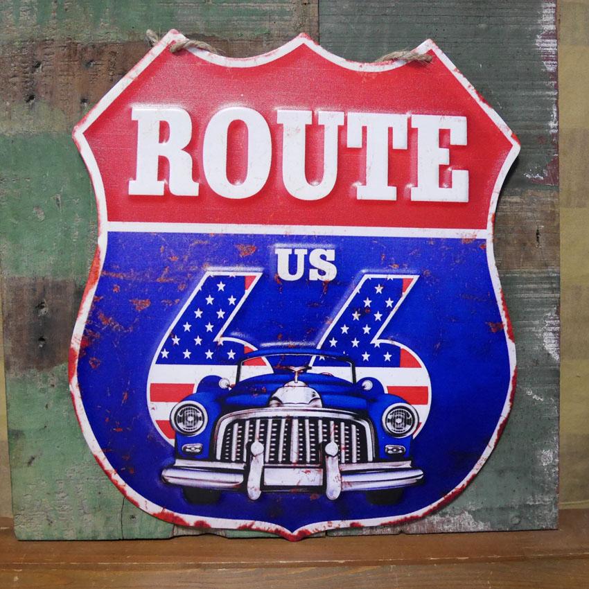 ルート66 アンティークエンボスプレート ROUTE US 66 ブリキ看板