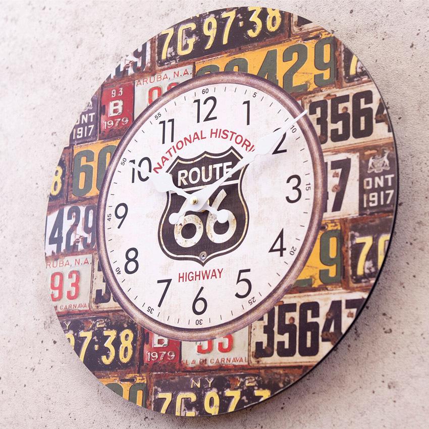 アンティーク標識 車輌目録三 DWW 約60cm ルート66 アンティークMDFクロック 掛時計 ROUTE66 License Plate