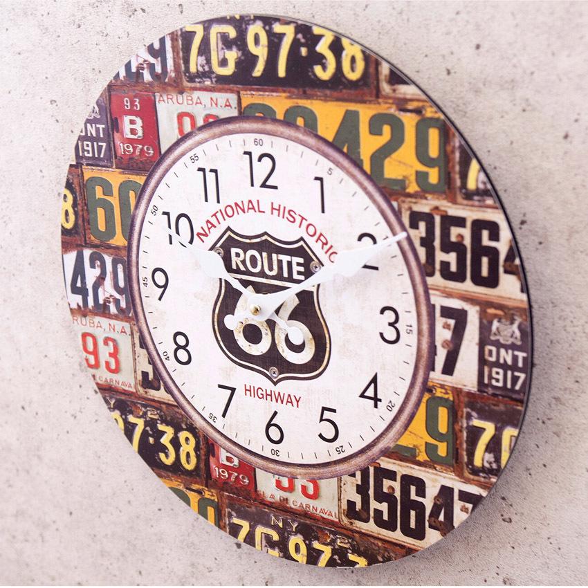 ルート66 アンティークMDFクロック 掛時計 ROUTE66 License Plate