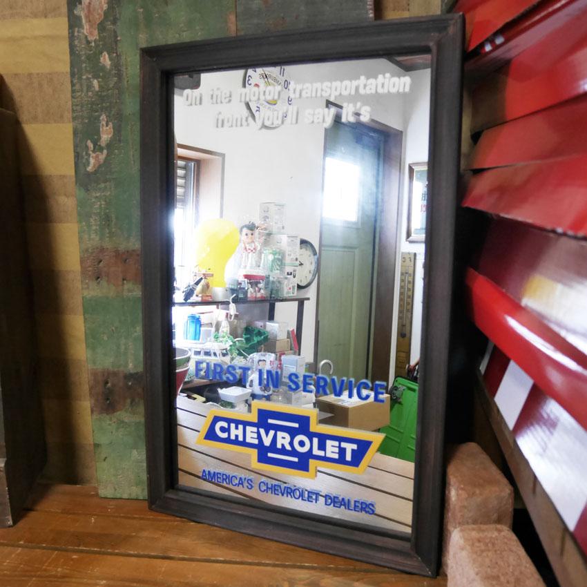 CHEVROLET ウッド パブミラー BOWTIE インテリア ウォールミラー 鏡