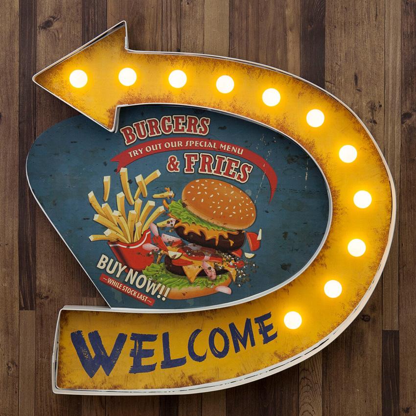 ネオンサイン Burgers LEDライト看板アメリカン インテリア 店舗装飾 アメリカンクラシック LED Sign BURGERS & FRIES ハンバーガー