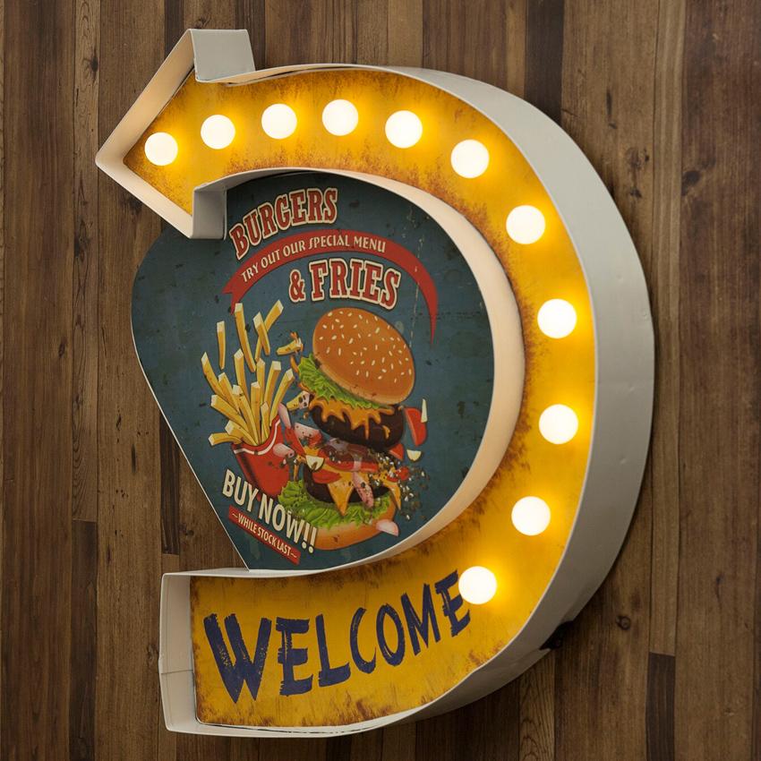 ハンバーガー ネオンサイン ファーストフード 看板 飲食業 フライドポテト アメリカンクラシック LED Sign BURGERS & FRIES ハンバーガー
