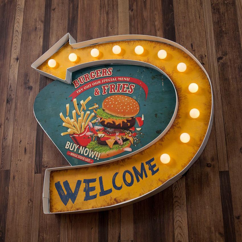 ハンバーガー ネオンサイン ファーストフード 看板 飲食業 フライドポテト アメリカンクラシック LED Sign BURGERS & FRIES ハンバーガー