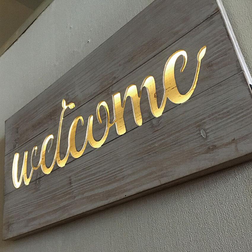 LED 木製サインボード ウェルカム インテリア welcome ウッドサイン