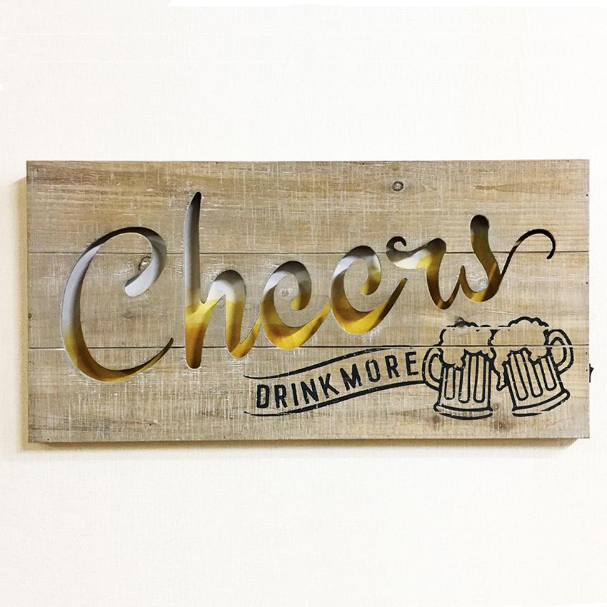 LED 木製サインボード チアーズ インテリア cheers ウッドサインボード
