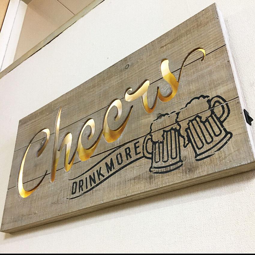 LED 木製サインボード チアーズ インテリア cheers ウッドサインボード