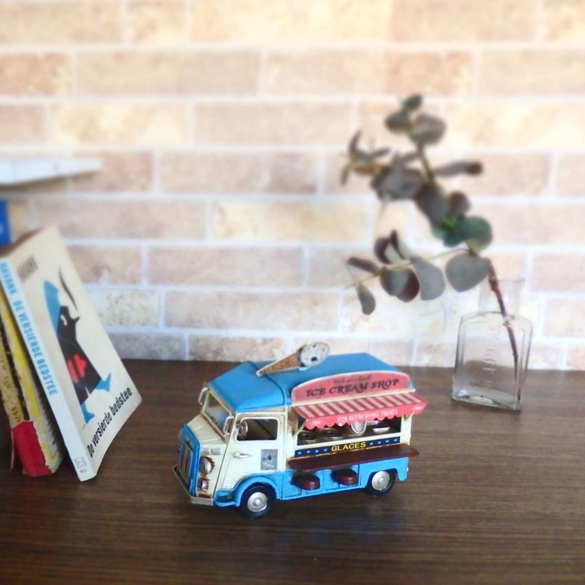 ノスタルジックデコ アイスクリームカー ブルー キッチンカー ブリキの
