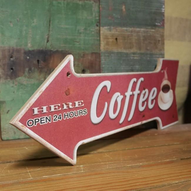 COFFEE 矢印看板 アメリカン ウッドサインボード 木製看板 インテリア