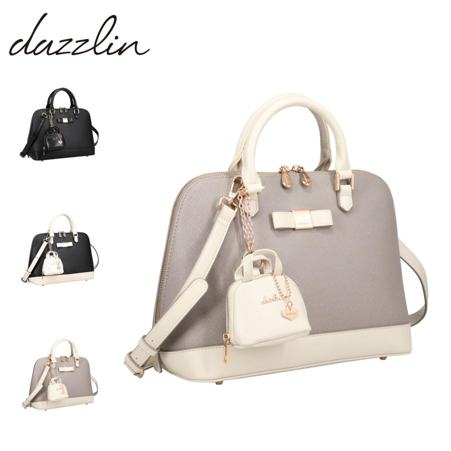 レディース dazzlin ハンドバッグ ホワイト ネイビー リボン 定期入れ 