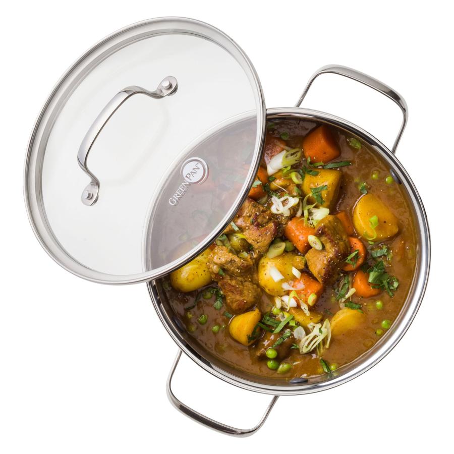 グリーンパン GREENPAN キャセロール 両手鍋 20cm ガラス蓋付き IH オーブン 食器洗浄乾燥機対応 エーペックス CC010626-104の画像