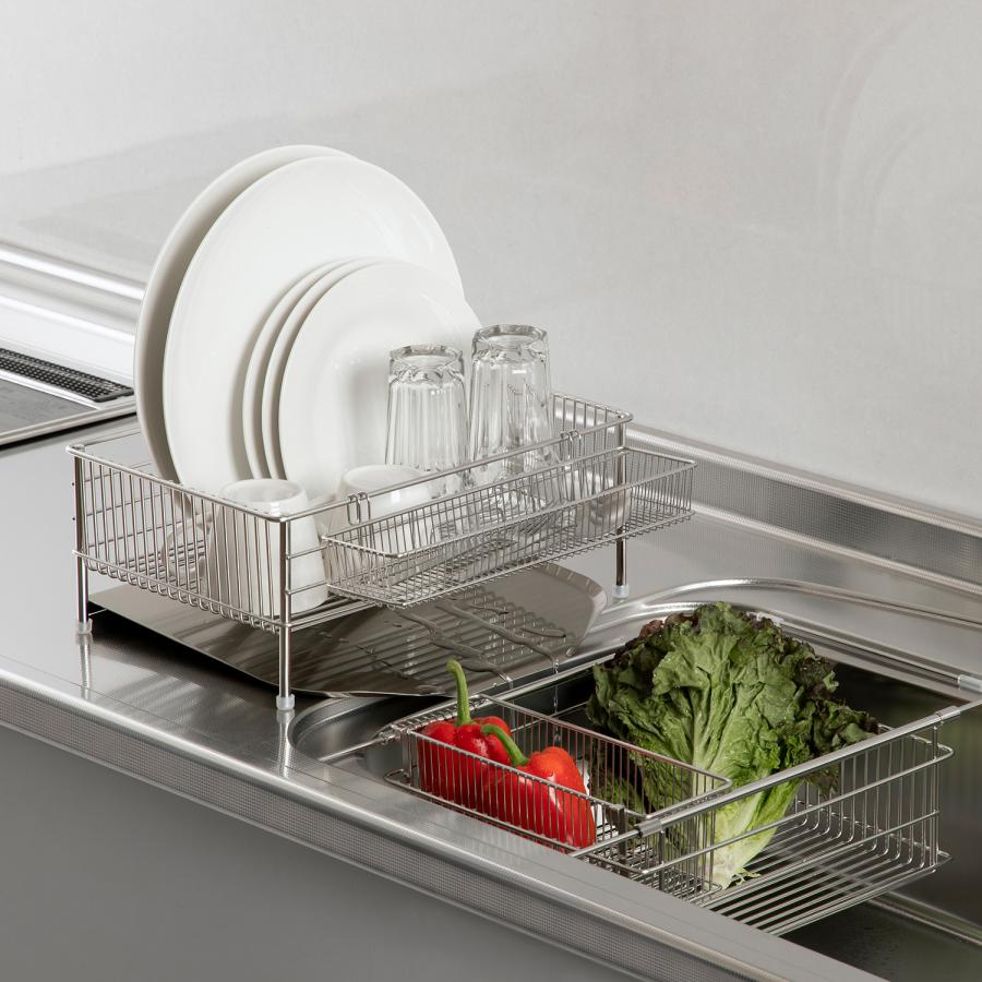 ラバーゼ la base 水切りかご 小 縦置タイプ 3点セット 水切りラック ステンレス 有元葉子 DISH RACK LB-101｜goodslabo｜03