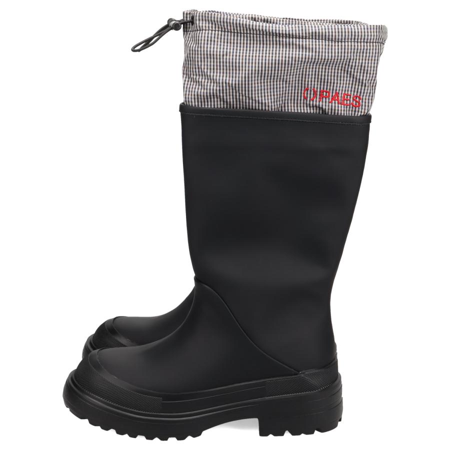 PAES ペイズ ブーツ レインブーツ ロングブーツ 長靴 レディース 厚底 防水 06 TWO WAY RAIN BOOTS BOOTS BASIC LINE ブラック チェック 黒 爆買の画像