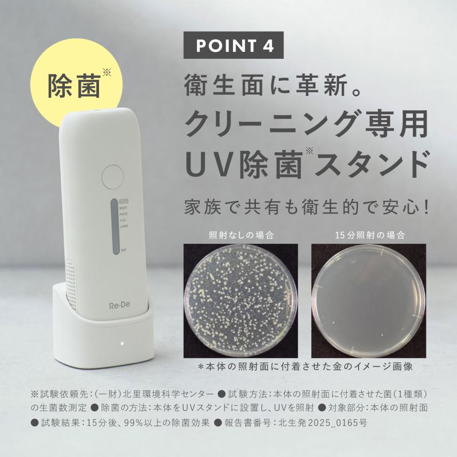Re・De リデ 脱毛器 vio対応 冷感 冷却 ハイパワー 4段階 家庭用 UVスタンド付き DuoClear IPL 光美容器 ホワイト 白 BR01Aの画像