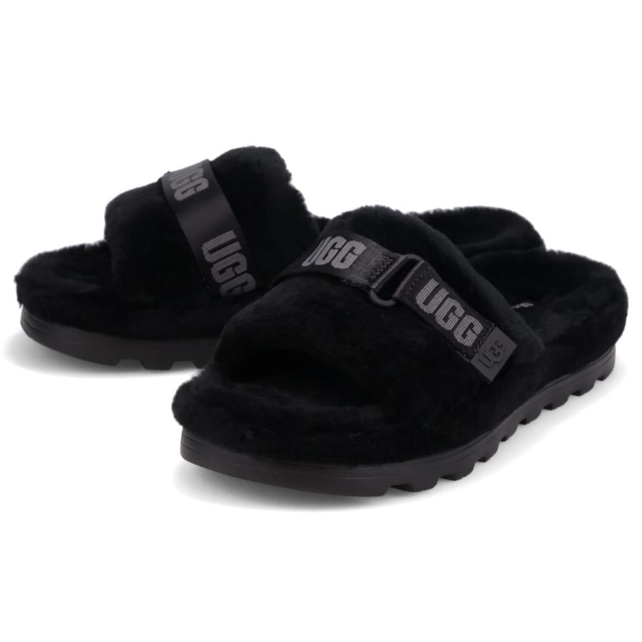 UGG ブラックファースライドサンダル