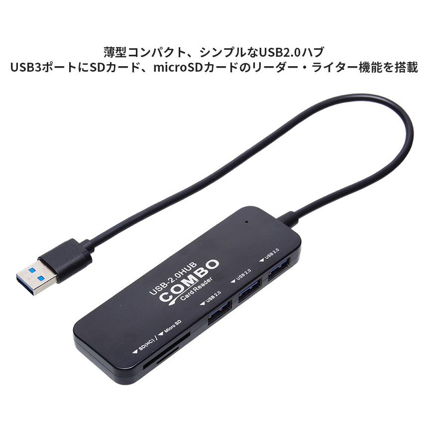 USBハブ バスパワータイプ メモリーカードリーダー ライター USB2.0