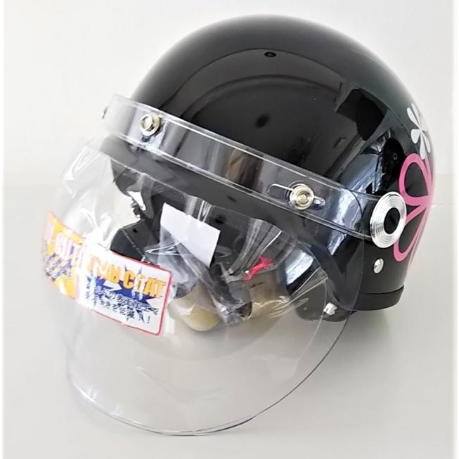 CR-760　ハーフヘルメット　ブラック・フラワー　開閉式バブルシールド　コンバットビンテージ｜goodsmyuthar｜02