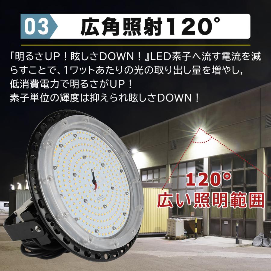 4個セットLEDハイベイライト 200W 40000LM UFO型LED投光器 led高天井灯 天井吊り用 IP65防水防塵 屋内外兼用  水銀灯 led化  メーカー二年保証 - 12