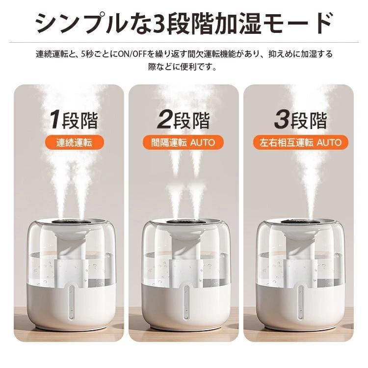 加湿器 大容量 超音波式 卓上 デュアル噴霧口 3.2L スチーム式加湿器