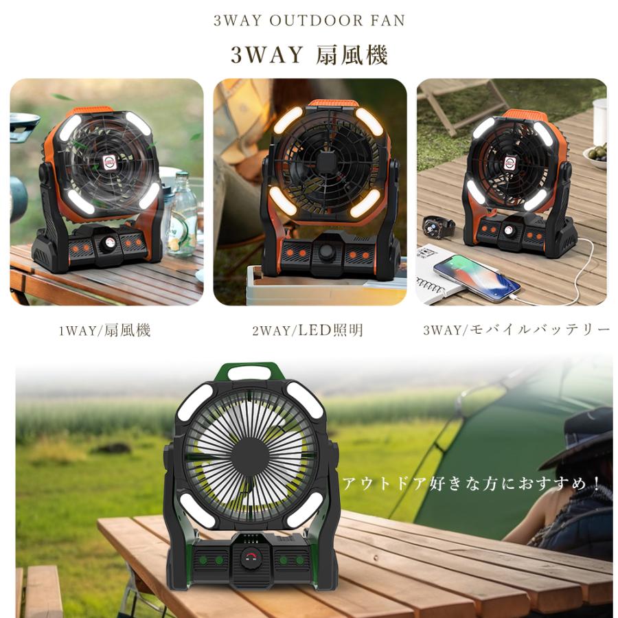 キャンプ扇風機 20000mah 大容量 無段階風量 LED照明付き モバイル