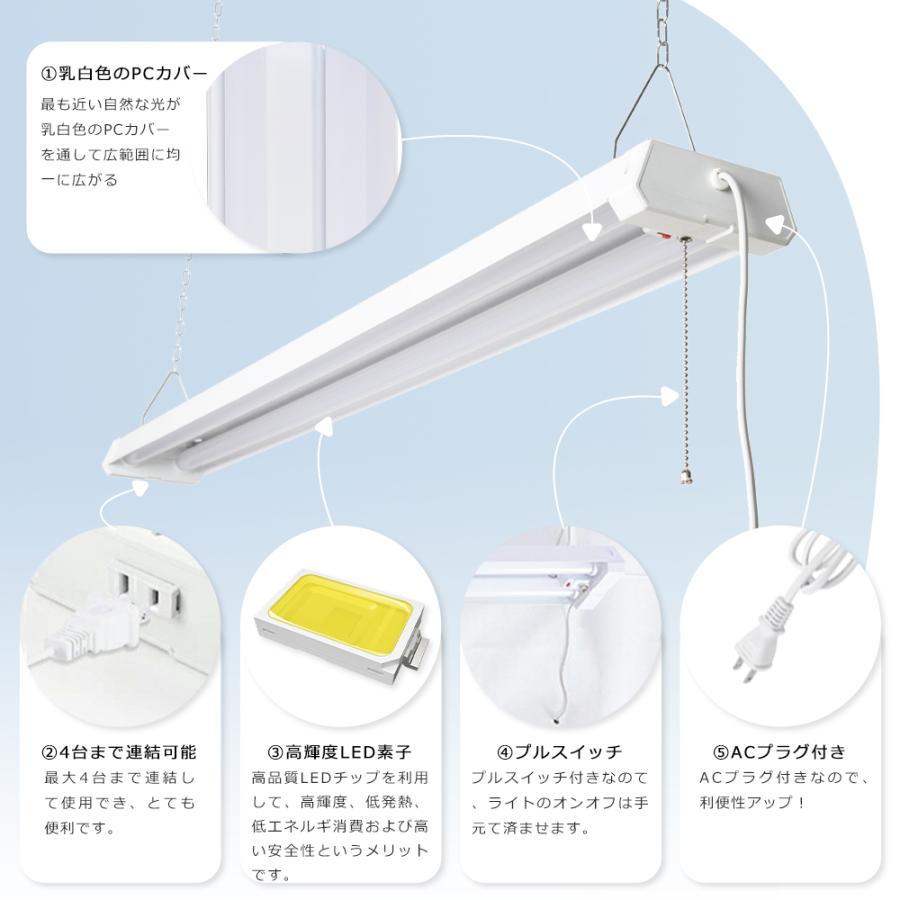 4台セット LEDベースライト プルスイッチ 3段階調色 電球色 昼白色 昼光色 36W 4000lm LED蛍光灯 器具一体型 シーリングライト 4台まで連結可能 学校 倉庫 工場の画像
