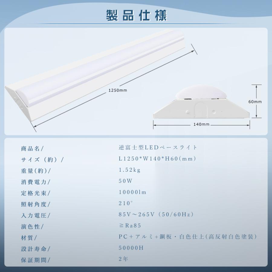 10本セット 逆富士型 LEDベースライト 40W形 2灯 相当 50W 10000lm