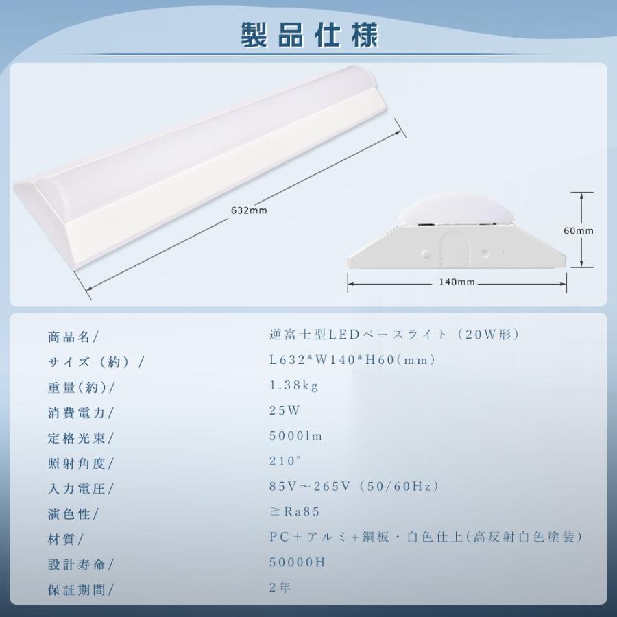 LEDベースライト 20W型 2灯相当 25W 5000lm 昼光色 6000K 逆富士 LED