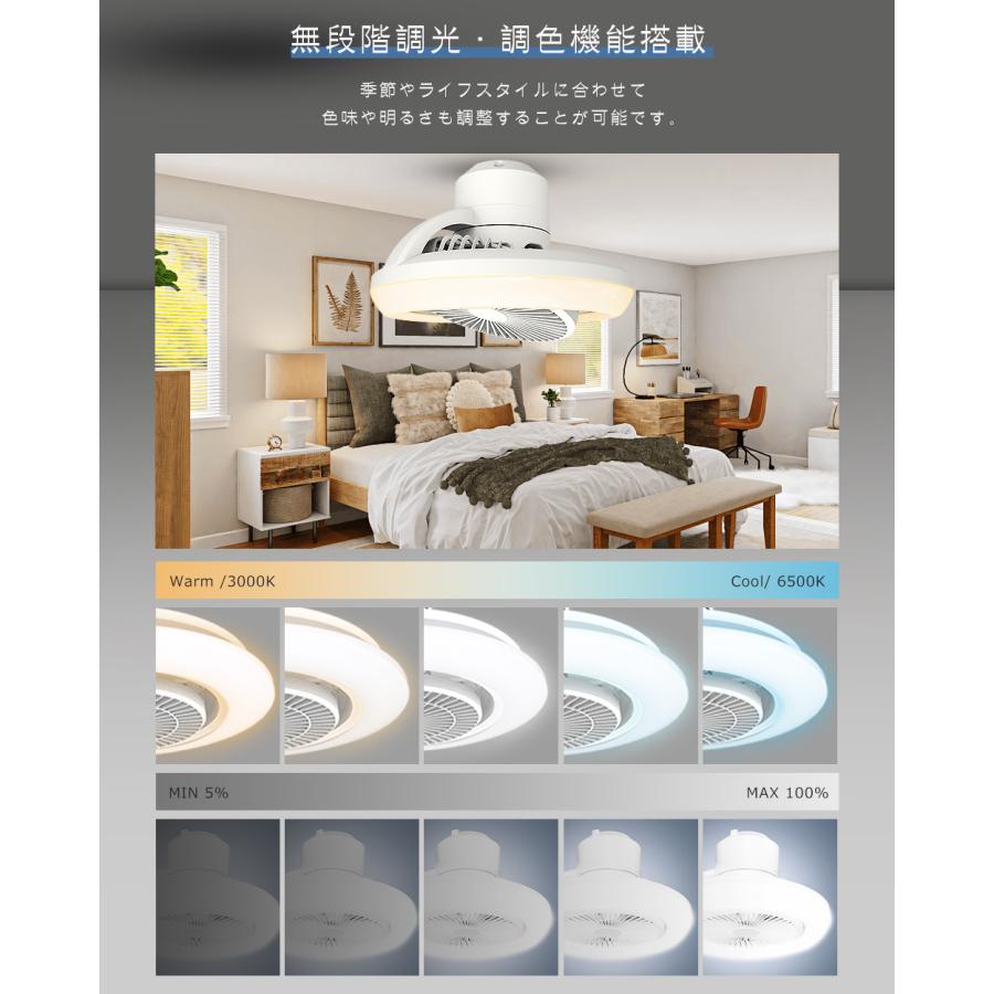 シーリングファンライト LED ファン付き照明 調光調色 小型 スイング