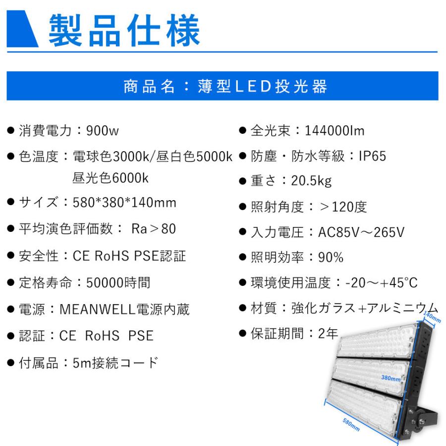 20個セット LED投光器 900W LED 投光器 屋外用 LED投光器 明るい 作業灯 LED 144000lm 9000Ｗ相当 IP65防塵防水 省エネ 倉庫 PSE認証二年保証電球色昼白色昼光色｜goodsone5｜09