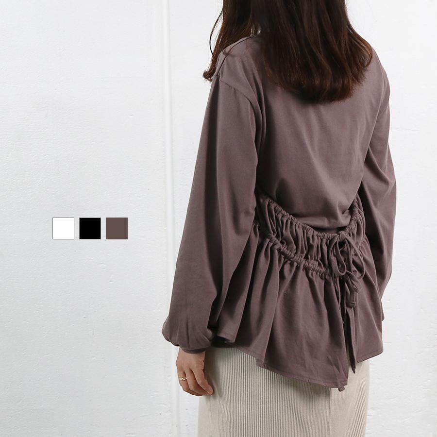 カットソー レディース 長袖 無地 白 黒 モカ クルーネック バックデザイン ギャザー リボン パフスリーブ 大人カジュアル メール便 送料無料 B Sltop グッズタウン 通販 Yahoo ショッピング