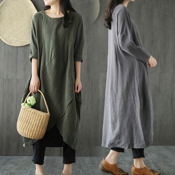 可愛い体型カバーワンピース ミディアム丈 おしゃれ ゆったり 長袖 メール便のみ送料無料2 C Aultop 233 グッズタウン 通販 Yahoo ショッピング