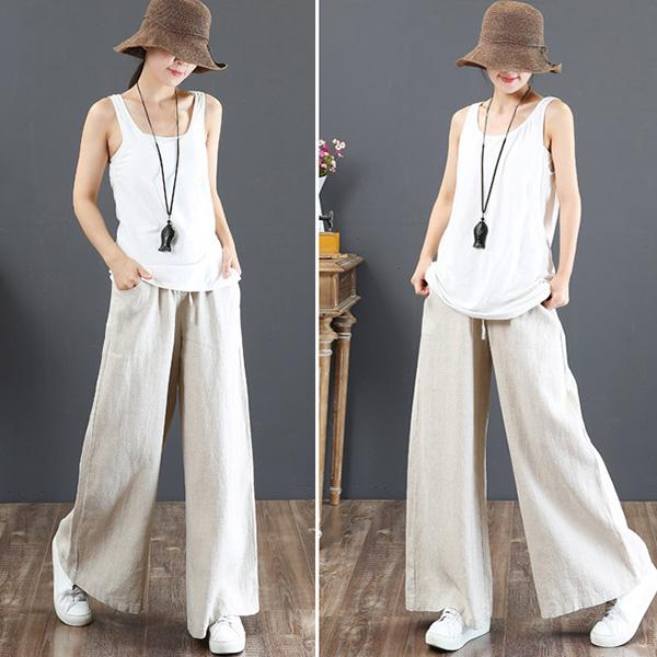 【今だけクーポンで30%OFF】ワイドパンツ レディース 綿麻 ボトムス 麻混 ガウチョ ゆったり 体型カバー 送料無料 爆買 |  | 03
