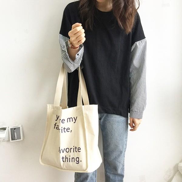 カットソー レディース 長袖 春 シャツ 異素材 切り替え ストライプ トップス フリーサイズ 送料無料　 |  | 04