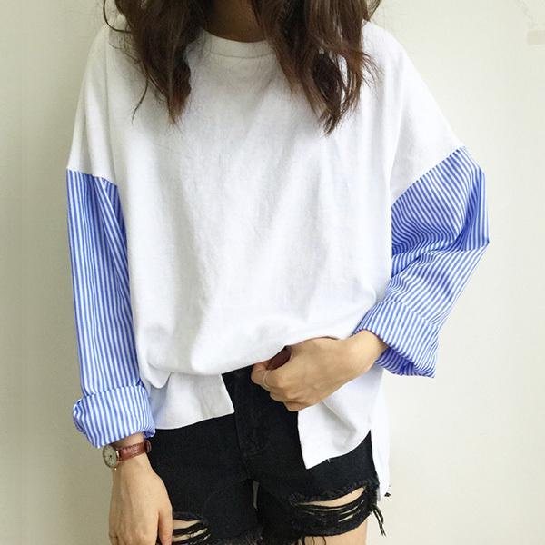 カットソー レディース シャツ 袖 ストライプ トップス 切り替え 異素材 フリーサイズ おしゃれ 上品 30代 40代 メール便送料無料2 5月1日から10日入荷予定 C Ltop 341 グッズタウン 通販 Yahoo ショッピング
