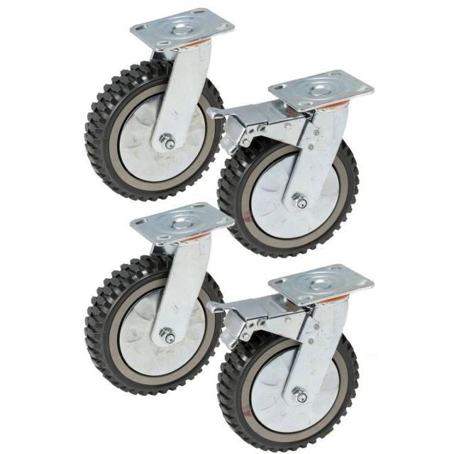 産業用キャスター 8インチ 直径Φ200mm 4個セット(ブレーキ有り×2個 