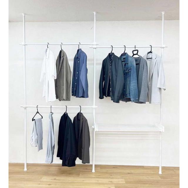 Yoquna 突っ張り ハンガーラック トリプル 棚付き 伸縮 横150-220cm 縦