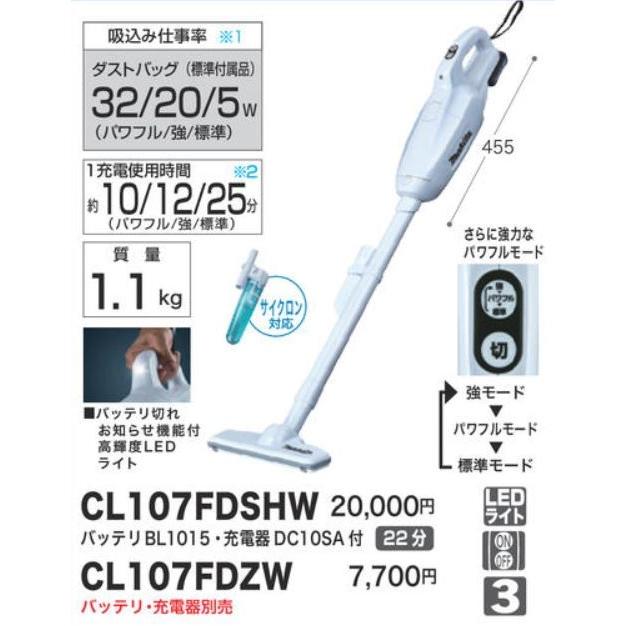 当店だけ！バッテリー充電器も1年保証! マキタ CL107FDSHW 充電式クリーナー　コードレス掃除機 10.8V 1.5Ah｜goodtools｜03