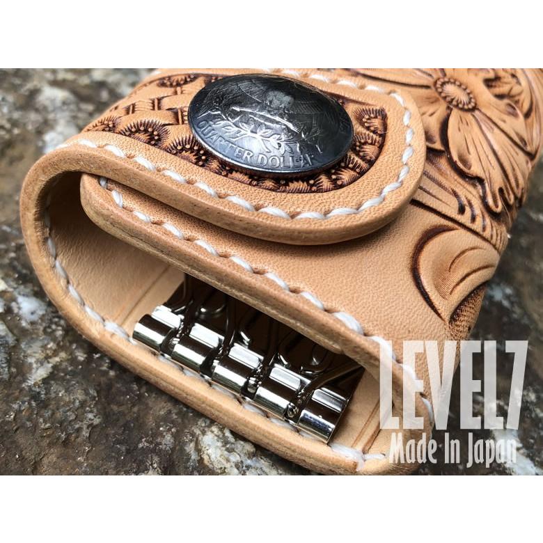 KEY CASE/キーケース 4連 手縫い フィリグリーカービング イタリアンレザー/ヌメ革 パイソン ハンドメイド 日本製 LEVEL7｜goody-online｜04