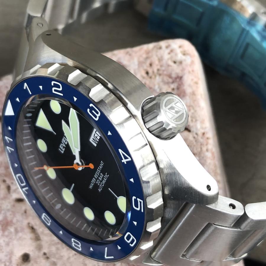 カスタム自在/MOD 自社組立の日本製 メンズウォッチ 20気圧防水 自動巻き SEIKO NH36 316Lステンレス ダイバーズラバーベルト 腕時計 lv1-flf12hnv LEVEL7の画像