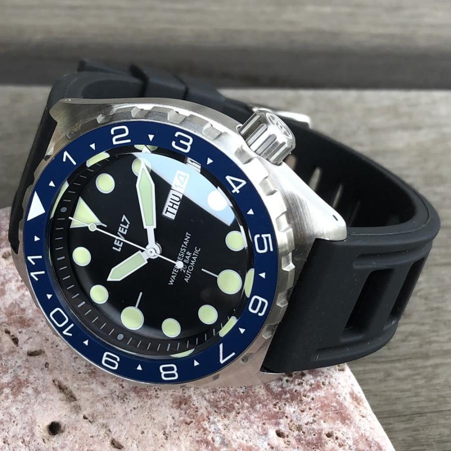 カスタム自在/MOD 自社組立の日本製 メンズウォッチ 20気圧防水 自動巻き SEIKO NH36 316Lステンレス ダイバーズラバーベルト 腕時計 lv1-flf12hnv LEVEL7の画像