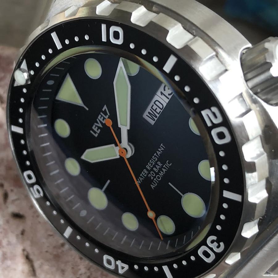 カスタム自在/MOD 自社組立の日本製 メンズウォッチ 20気圧防水 自動巻き SEIKO NH36 316Lステンレス ダイバーズラバーベルト 腕時計 lv1-flfbk LEVEL7の画像